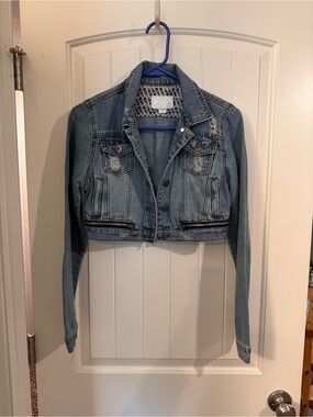 Vintage Dollhouse Light Blue Cropped Denim Jacket